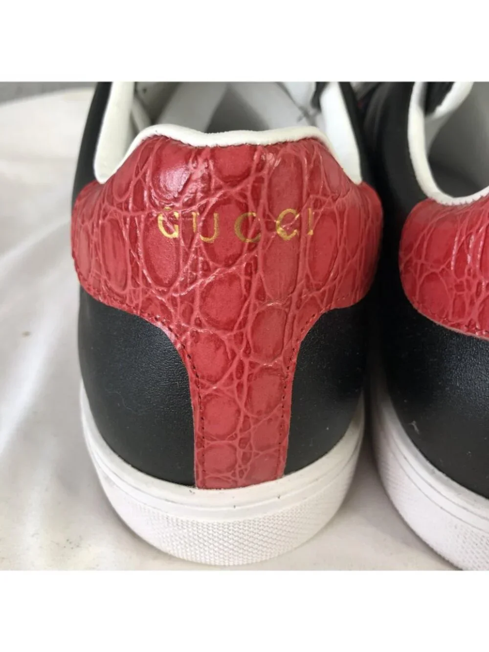 Gucci Ace Shoes Mens Size 12.5 Black Leather Web Stripe Casual Sneakers Italy
